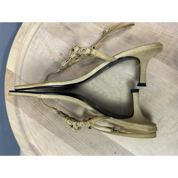 Parade Distressed Gold heels Womens 9 Strappy Buckle Embellished - Picture 6 of 10